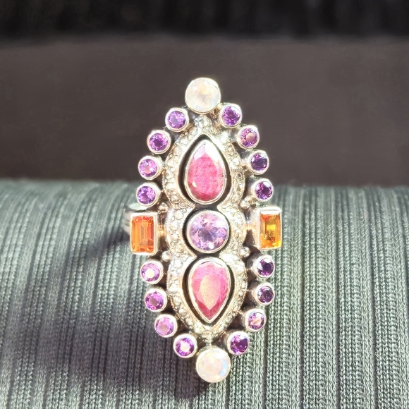 Nicky Butler Raj - Checkerboard Cut Marquise Ruby, Moonstone  NICKY BUTLER RAJ LIMITED EDITION 925 Sterling Silver Ruby Amethyst Designer Ring